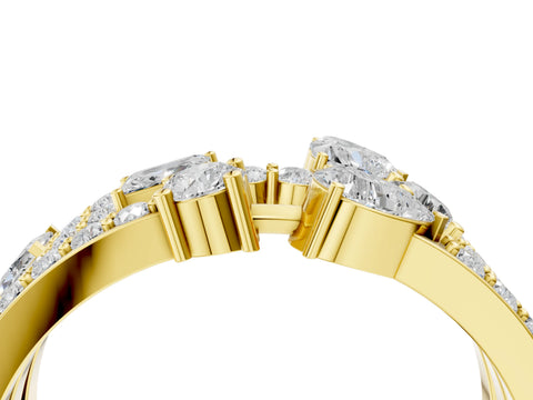 Yellow gold Mixed Shape Diamond Multi Row Promise Ring with Round Diamond Accents_4