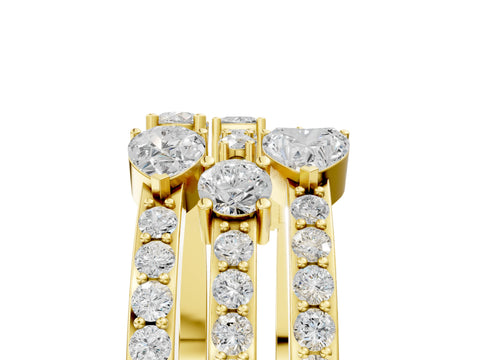 Yellow gold Mixed Shape Diamond Multi Row Promise Ring with Round Diamond Accents_5