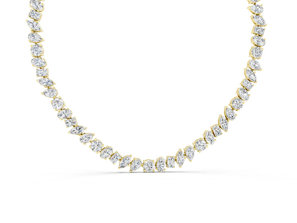 Yellow gold Mixed Shape Diamond Tennis Necklace
