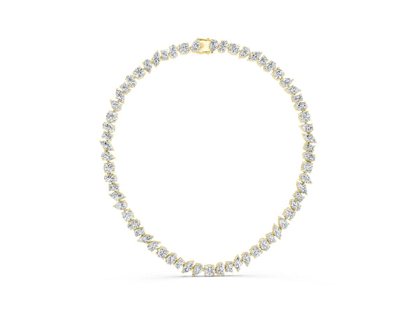 Yellow gold Mixed Shape Diamond Tennis Necklace