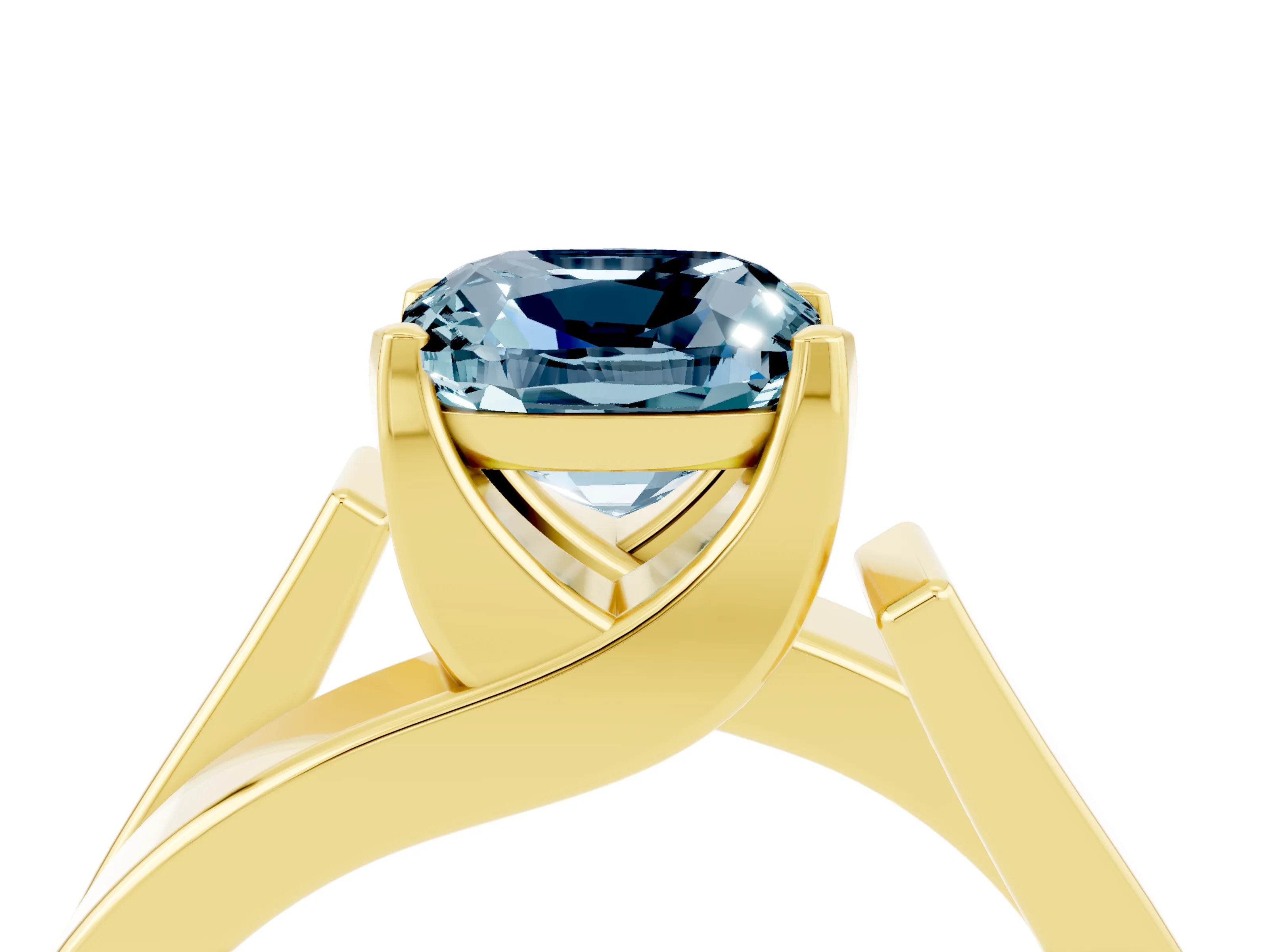 Yellow gold Modern Tension Set Cushion Cut Aquamarine Solitaire Wide Band Ring_4