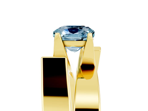 Yellow gold Modern Tension Set Cushion Cut Aquamarine Solitaire Wide Band Ring_5