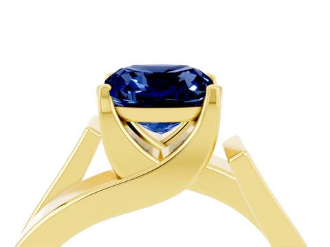Yellow gold Modern Tension Set Cushion Cut Blue Sapphire Solitaire Wide Band Ring_4