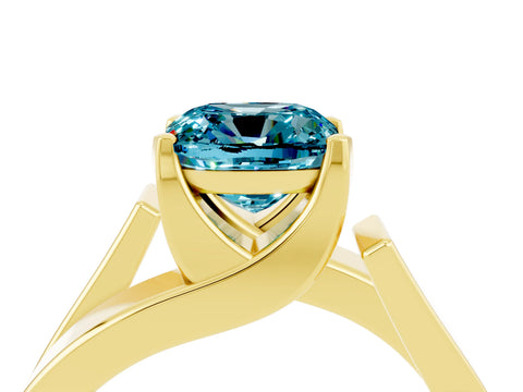 Yellow gold Modern Tension Set Cushion Cut Blue Topaz Solitaire Wide Band Ring_4