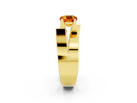 Yellow gold Modern Tension Set Cushion Cut Citrine Solitaire Wide Band Ring_2
