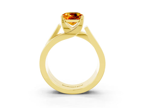 Yellow gold Modern Tension Set Cushion Cut Citrine Solitaire Wide Band Ring_3