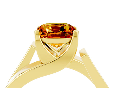 Yellow gold Modern Tension Set Cushion Cut Citrine Solitaire Wide Band Ring_4