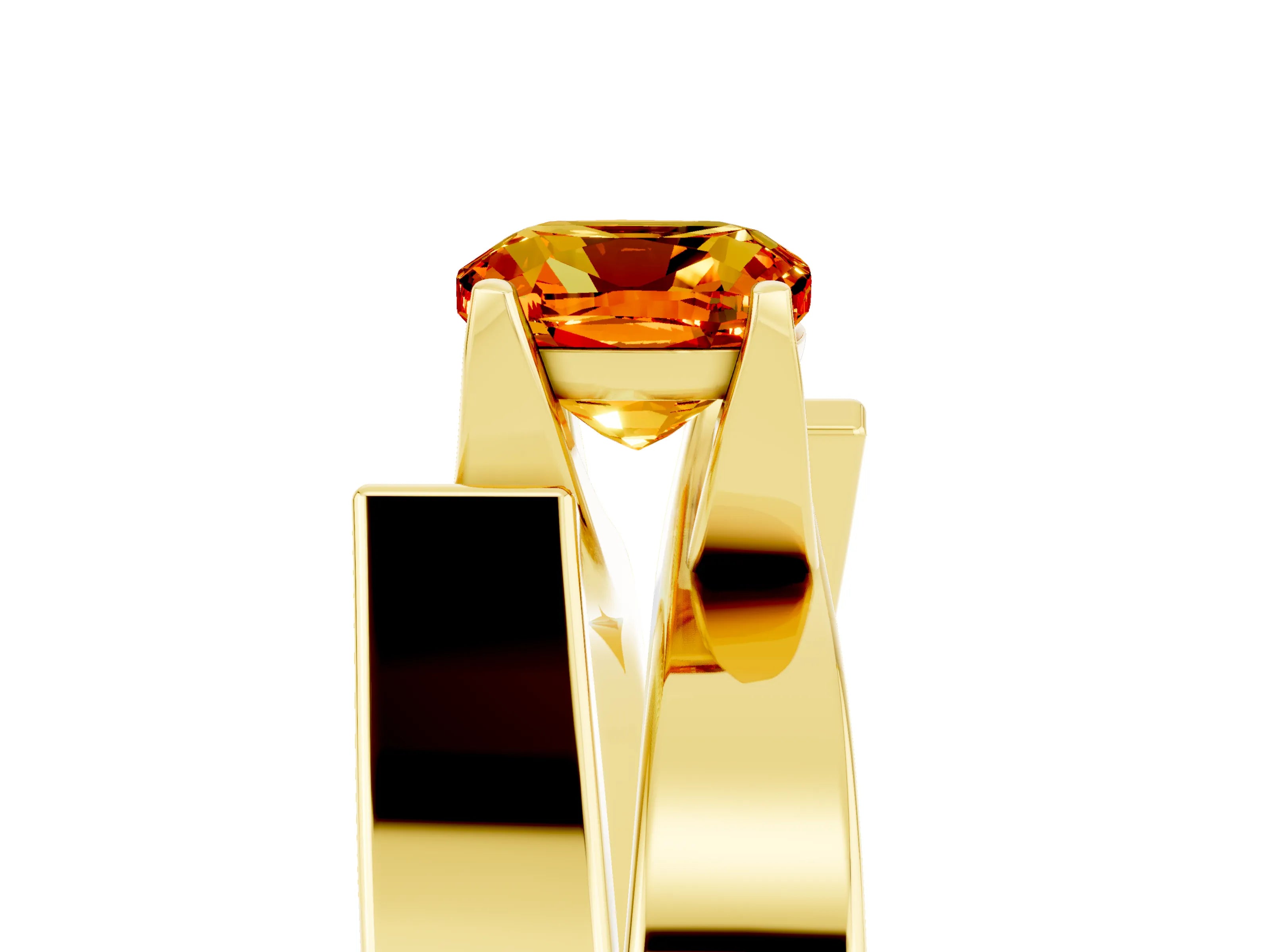 Yellow gold Modern Tension Set Cushion Cut Citrine Solitaire Wide Band Ring_5