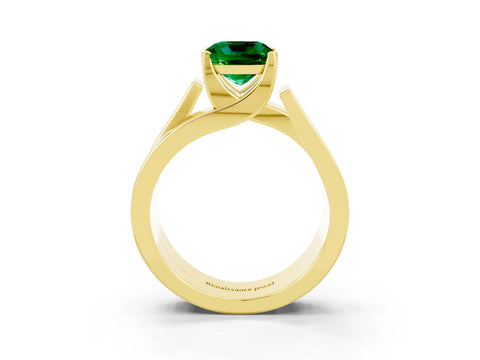 Yellow gold Modern Tension Set Cushion Cut Emerald Solitaire Wide Band Ring_3