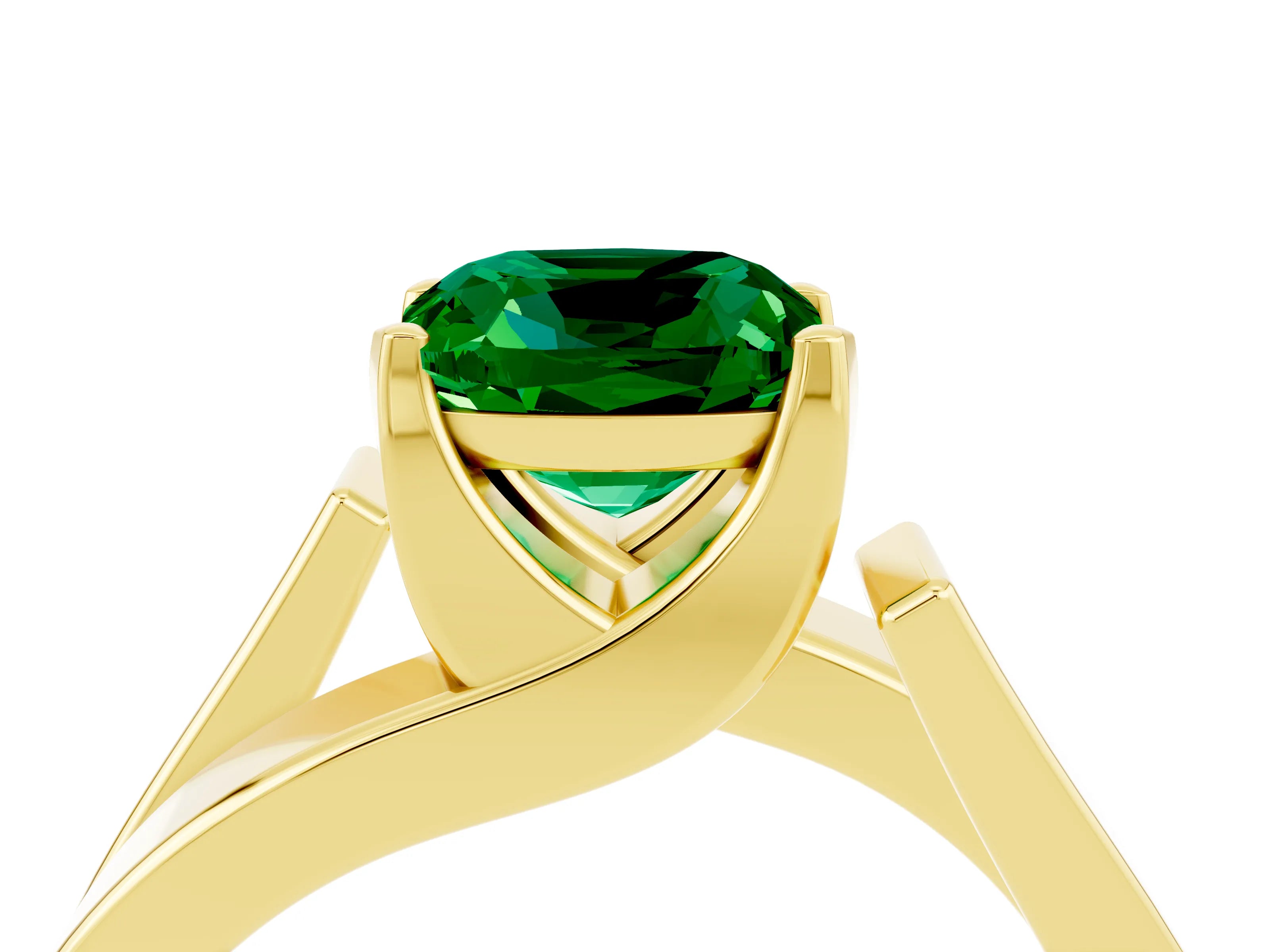Yellow gold Modern Tension Set Cushion Cut Emerald Solitaire Wide Band Ring_4