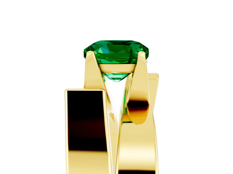 Yellow gold Modern Tension Set Cushion Cut Emerald Solitaire Wide Band Ring_5