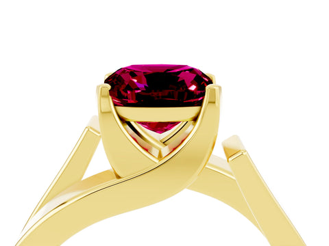 Yellow gold Modern Tension Set Cushion Cut Garnet Solitaire Wide Band Ring_4