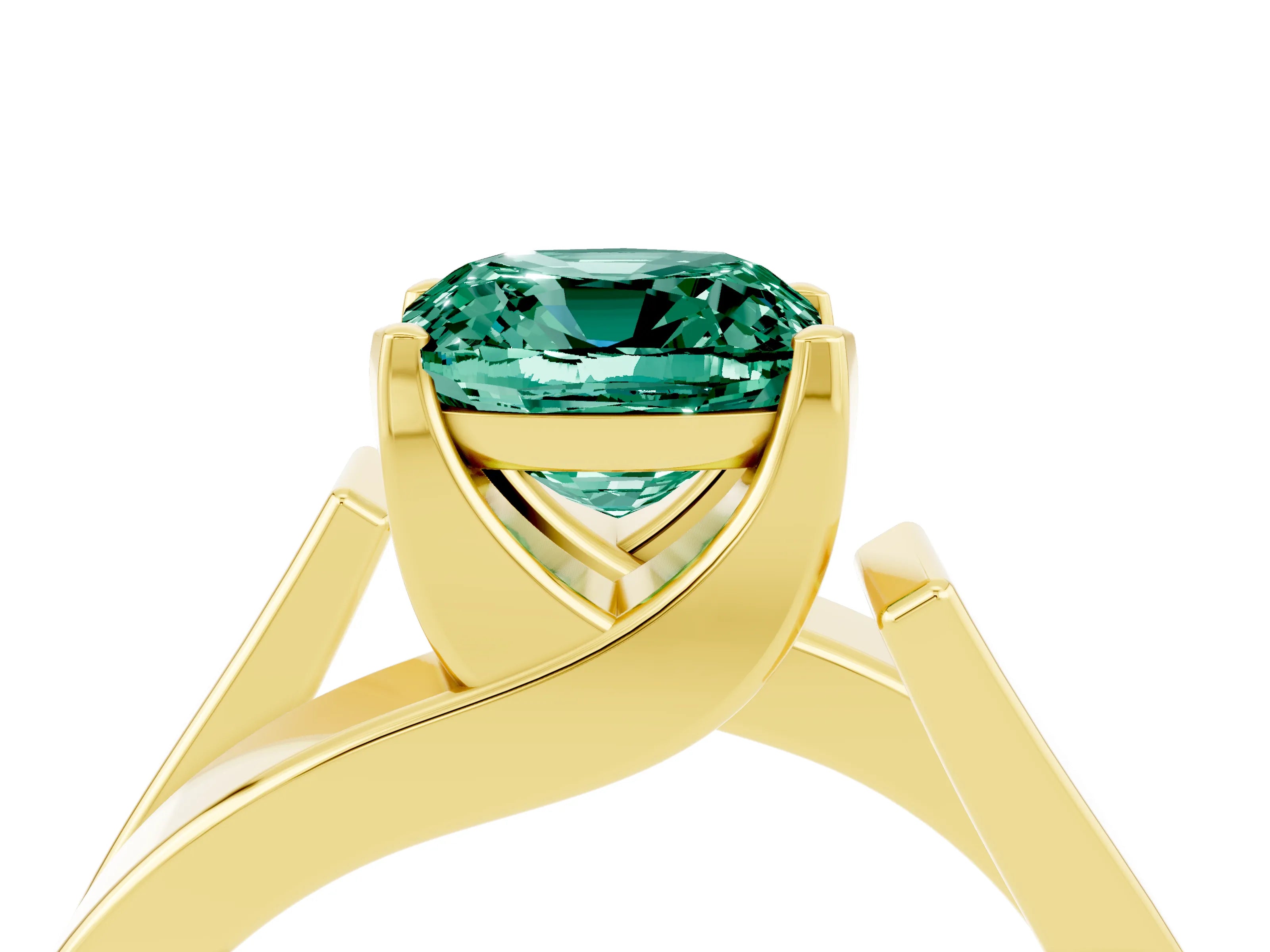 Yellow gold Modern Tension Set Cushion Cut Green Sapphire Solitaire Wide Band Ring_4