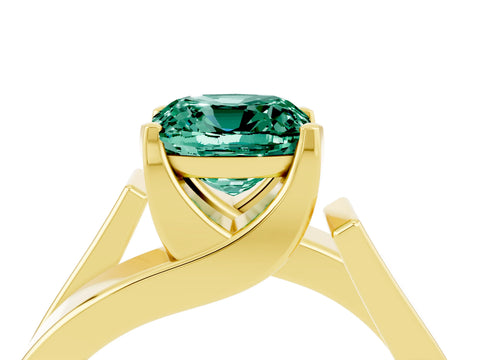 Yellow gold Modern Tension Set Cushion Cut Green Sapphire Solitaire Wide Band Ring_4