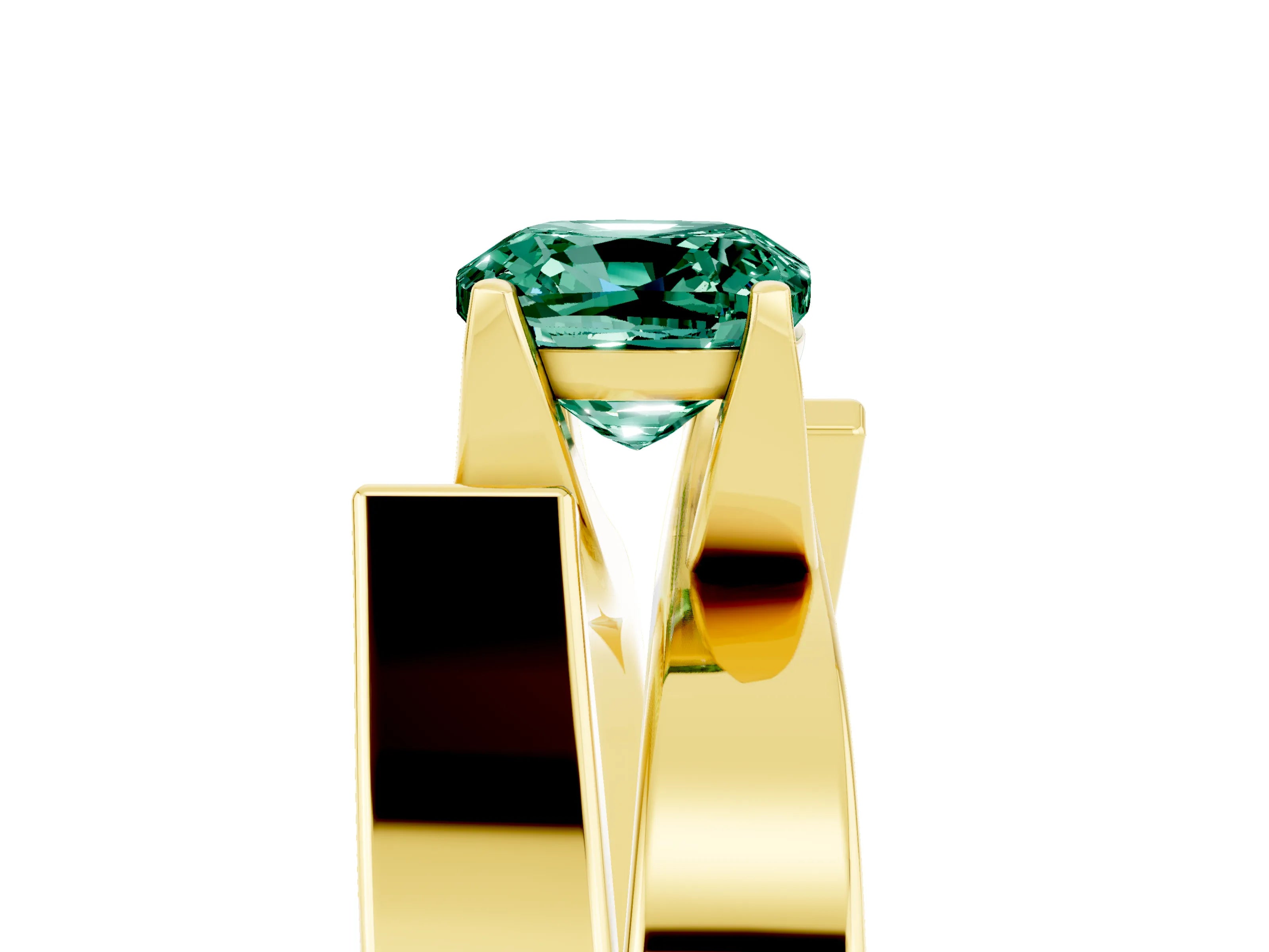 Yellow gold Modern Tension Set Cushion Cut Green Sapphire Solitaire Wide Band Ring_5