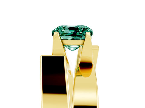 Yellow gold Modern Tension Set Cushion Cut Green Sapphire Solitaire Wide Band Ring_5
