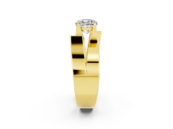 Yellow gold Modern Tension Set Cushion Cut Moissanite Solitaire Wide Band Ring