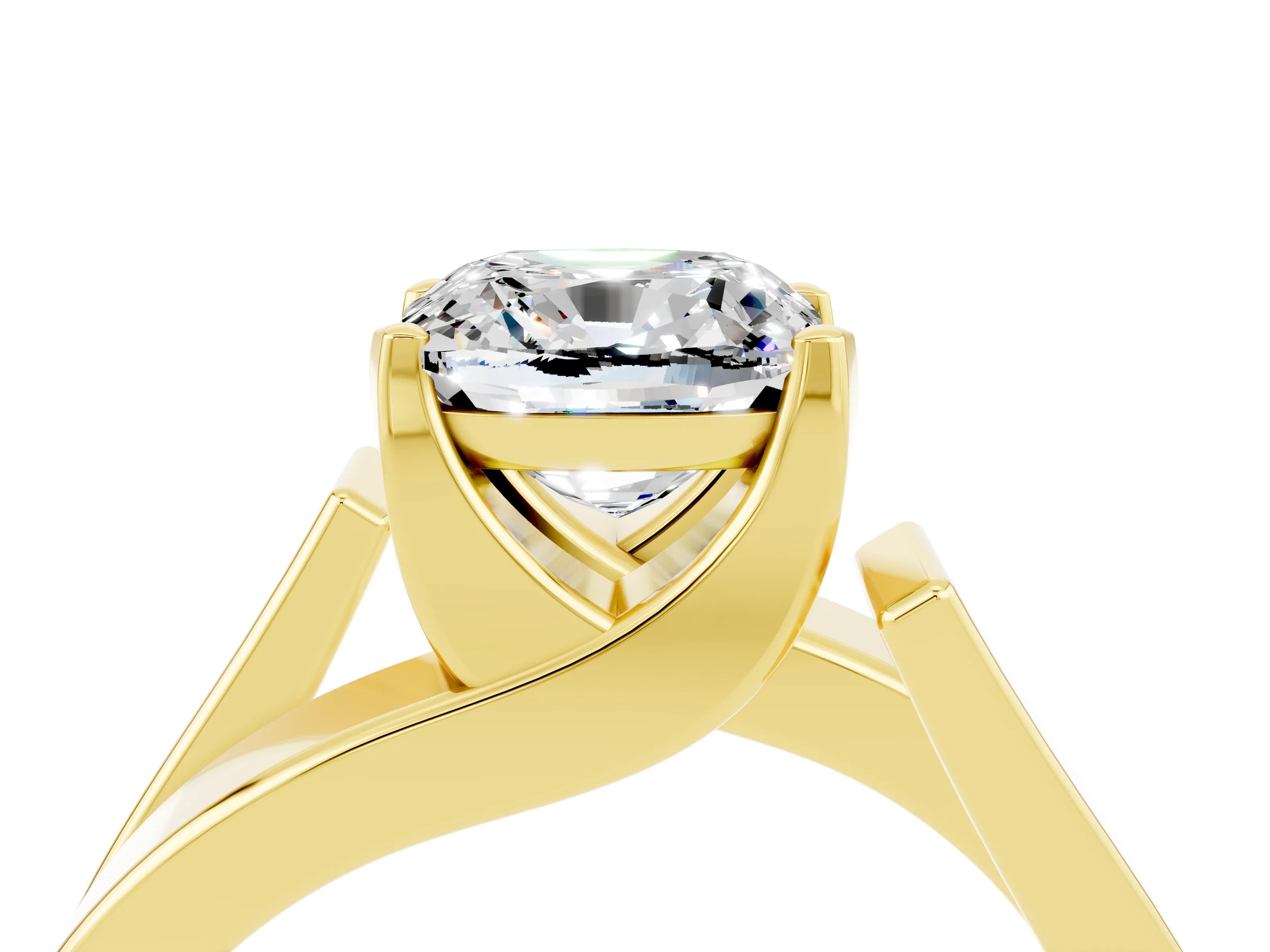 Yellow gold Modern Tension Set Cushion Cut Moissanite Solitaire Wide Band Ring_4
