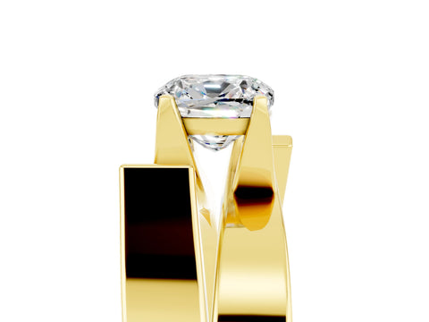 Yellow gold Modern Tension Set Cushion Cut Moissanite Solitaire Wide Band Ring_5