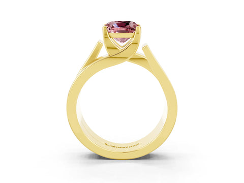 Yellow gold Modern Tension Set Cushion Cut Morganite Solitaire Wide Band Ring_3