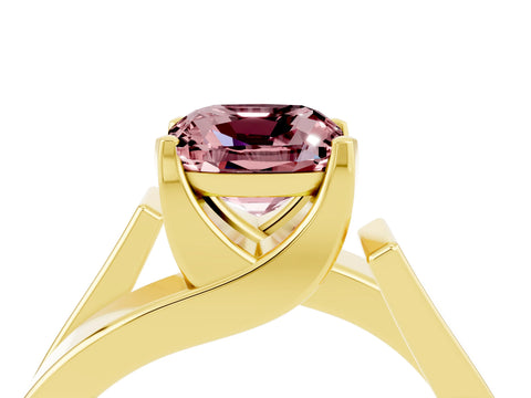 Yellow gold Modern Tension Set Cushion Cut Morganite Solitaire Wide Band Ring_4
