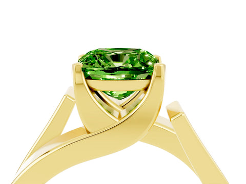 Yellow gold Modern Tension Set Cushion Cut Peridot Solitaire Wide Band Ring_4