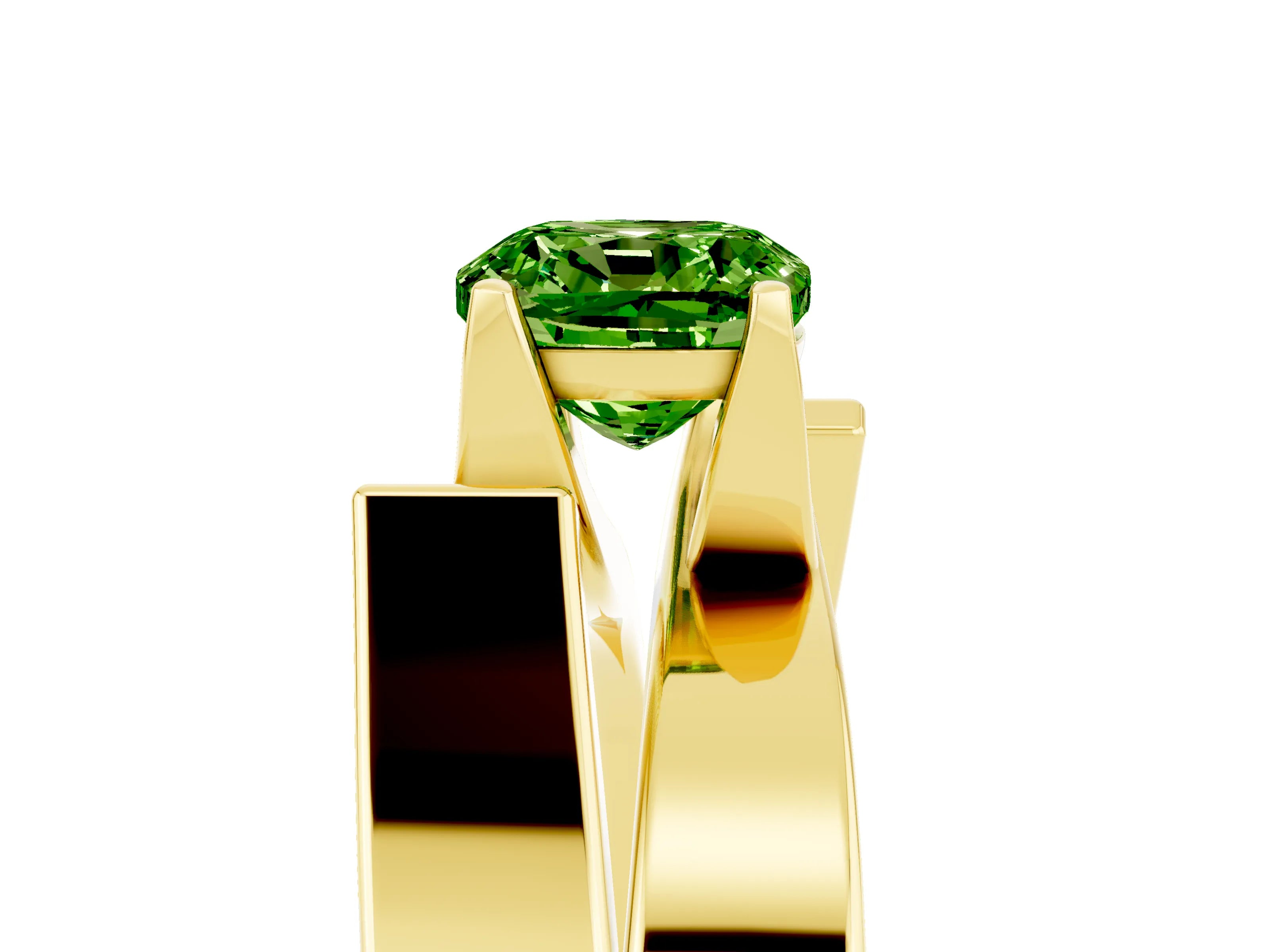 Yellow gold Modern Tension Set Cushion Cut Peridot Solitaire Wide Band Ring_5