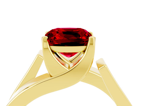 Yellow gold Modern Tension Set Cushion Cut Ruby Solitaire Wide Band Ring_4