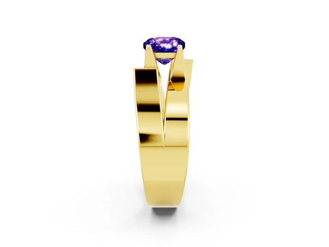 Yellow gold Modern Tension Set Cushion Cut Tanzanite Solitaire Wide Band Ring_2