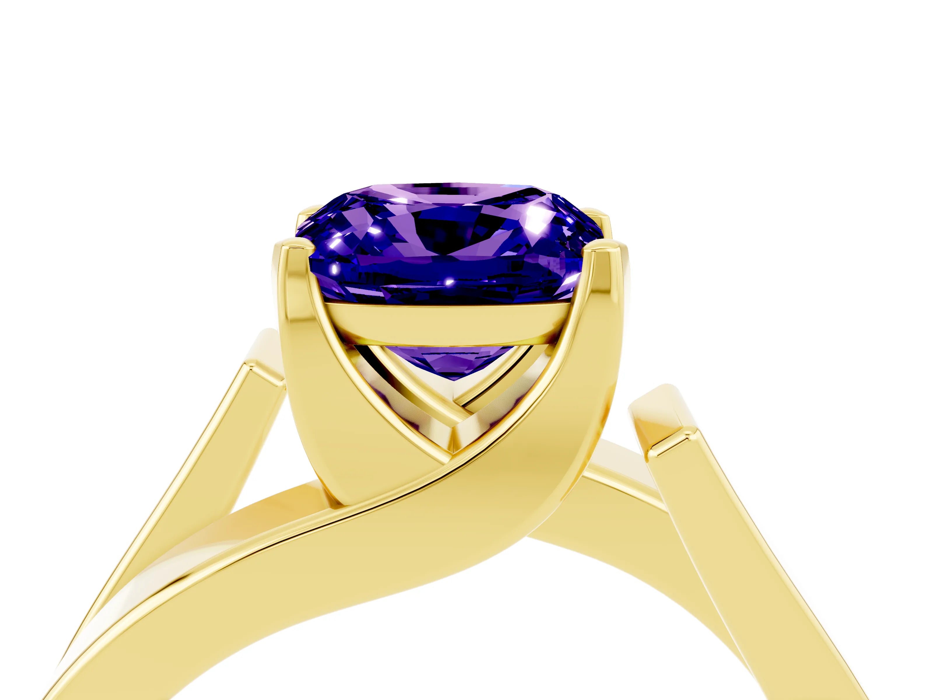 Yellow gold Modern Tension Set Cushion Cut Tanzanite Solitaire Wide Band Ring_4