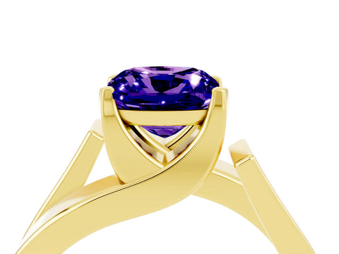 Yellow gold Modern Tension Set Cushion Cut Tanzanite Solitaire Wide Band Ring_4