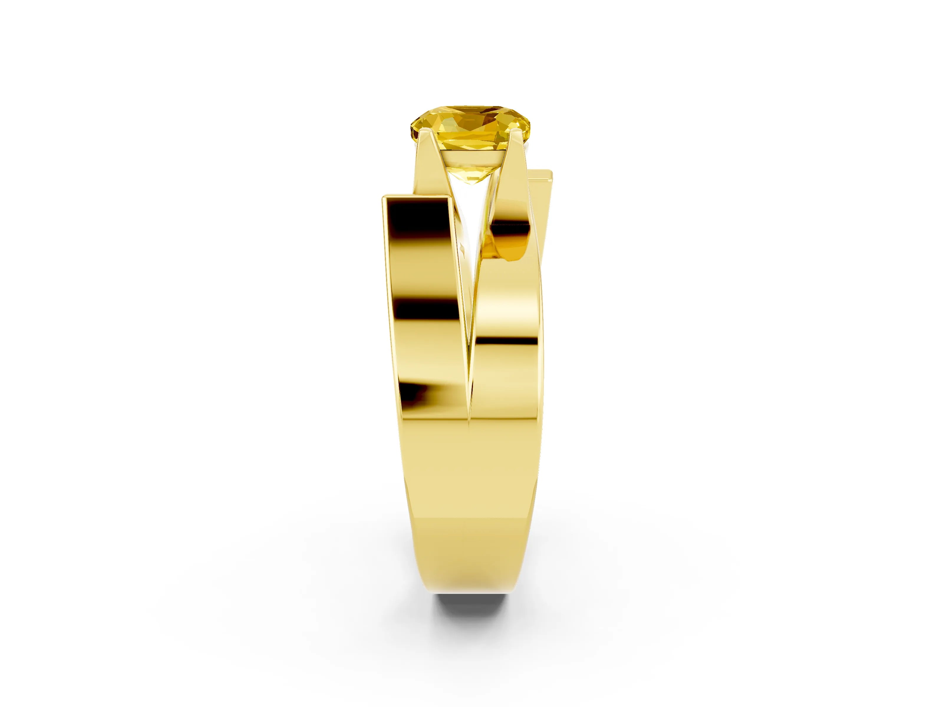 Yellow gold Modern Tension Set Cushion Cut Yellow Sapphire Solitaire Wide Band Ring_14
