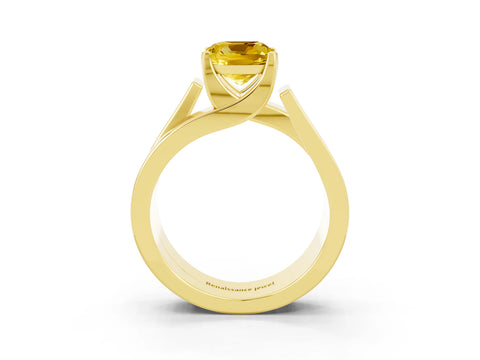 Yellow gold Modern Tension Set Cushion Cut Yellow Sapphire Solitaire Wide Band Ring_15