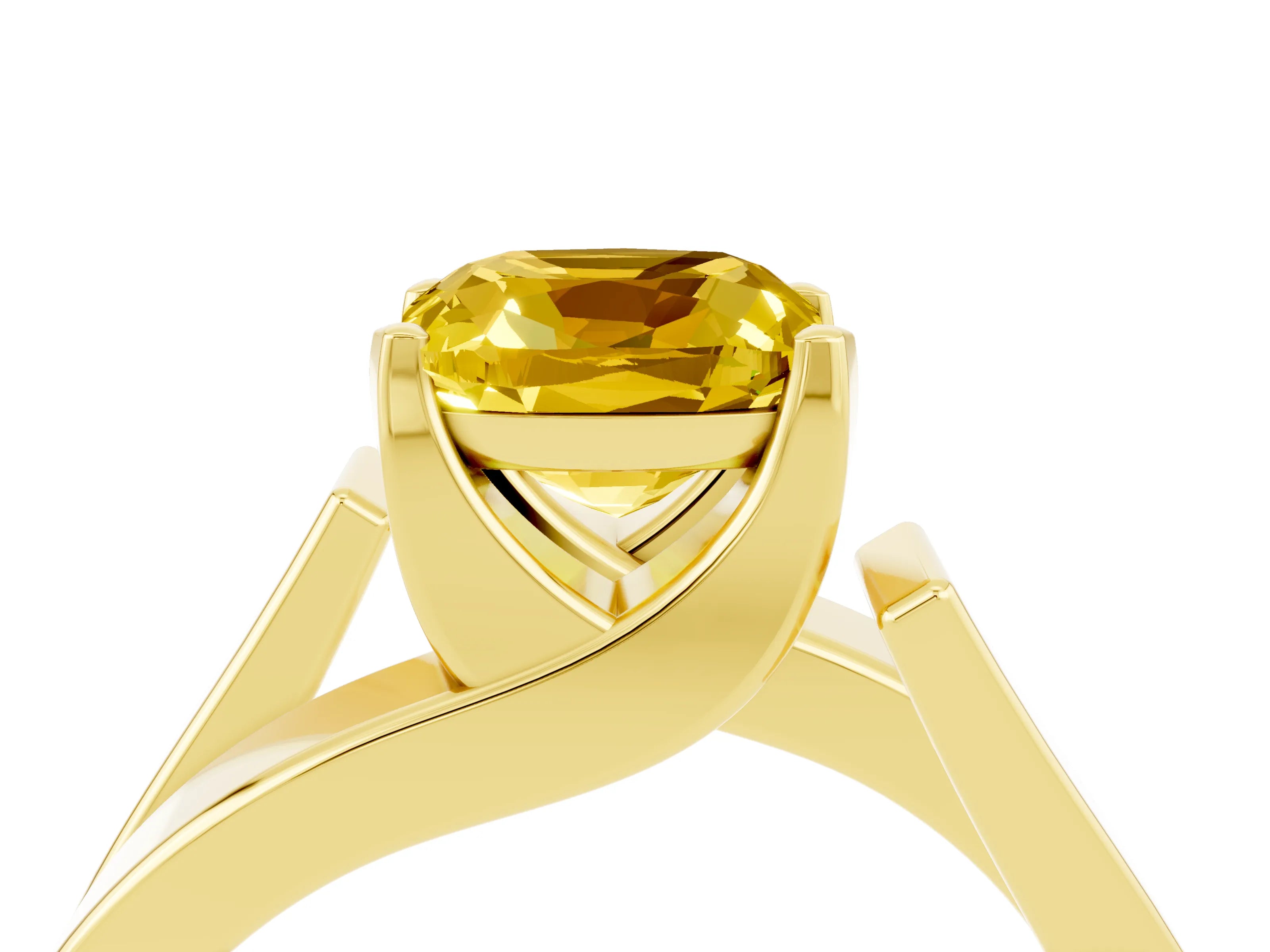Yellow gold Modern Tension Set Cushion Cut Yellow Sapphire Solitaire Wide Band Ring_16