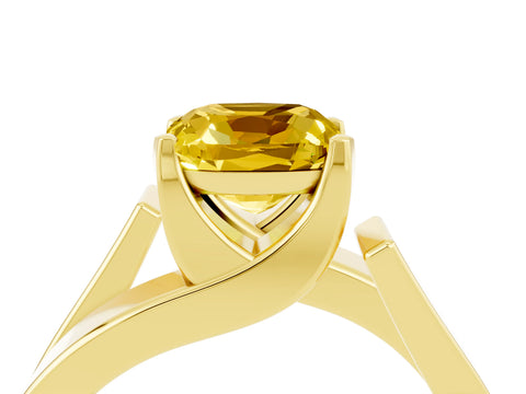 Yellow gold Modern Tension Set Cushion Cut Yellow Sapphire Solitaire Wide Band Ring_16
