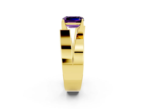 Yellow gold Modern Tension Set Emerald Cut Amethyst Solitaire Wide Band Ring_14