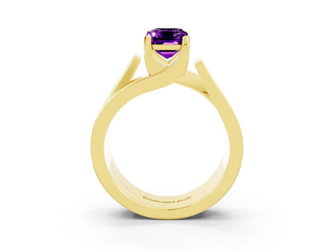 Yellow gold Modern Tension Set Emerald Cut Amethyst Solitaire Wide Band Ring_15