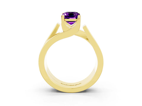 Yellow gold Modern Tension Set Emerald Cut Amethyst Solitaire Wide Band Ring_3