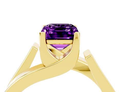 Yellow gold Modern Tension Set Emerald Cut Amethyst Solitaire Wide Band Ring_4