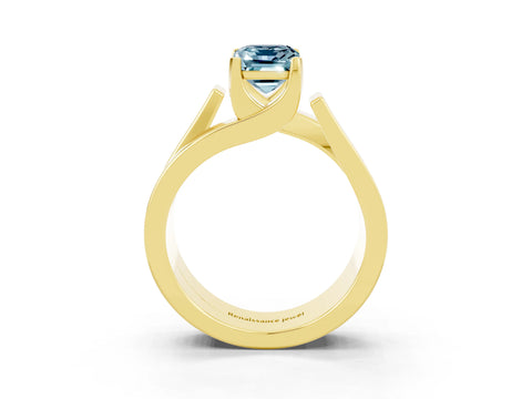 Yellow gold Modern Tension Set Emerald Cut Aquamarine Solitaire Wide Band Ring_15