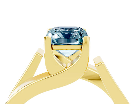 Yellow gold Modern Tension Set Emerald Cut Aquamarine Solitaire Wide Band Ring_16