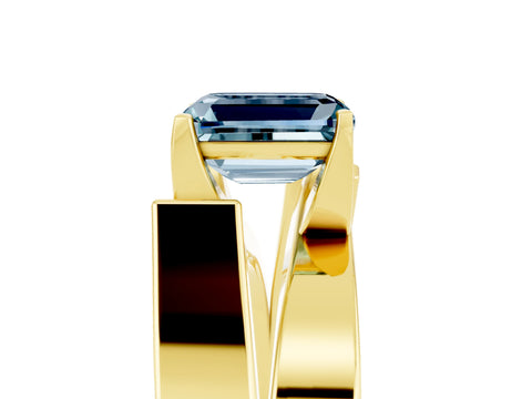 Yellow gold Modern Tension Set Emerald Cut Aquamarine Solitaire Wide Band Ring_17