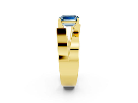 Yellow gold Modern Tension Set Emerald Cut Aquamarine Solitaire Wide Band Ring_2