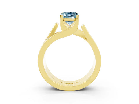 Yellow gold Modern Tension Set Emerald Cut Aquamarine Solitaire Wide Band Ring_3