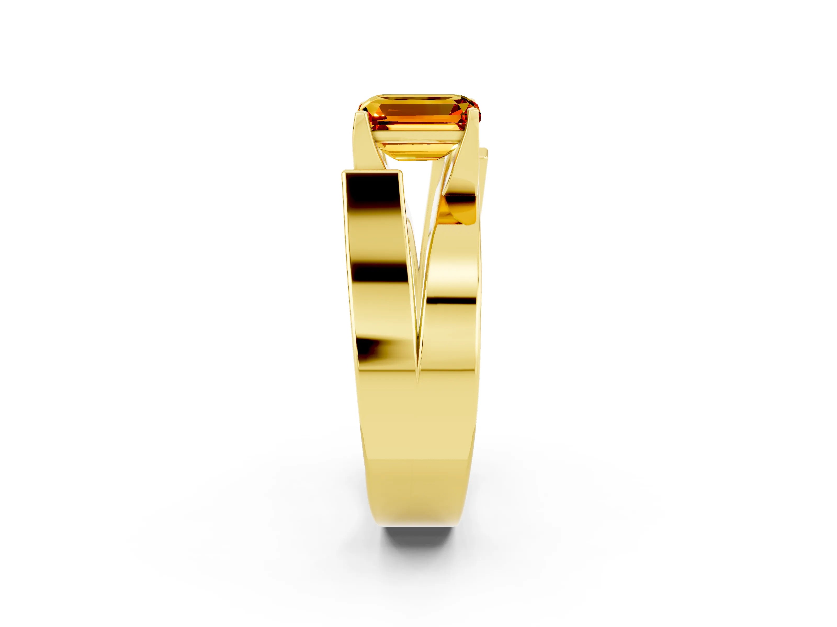 Yellow gold Modern Tension Set Emerald Cut Citrine Solitaire Wide Band Ring_2