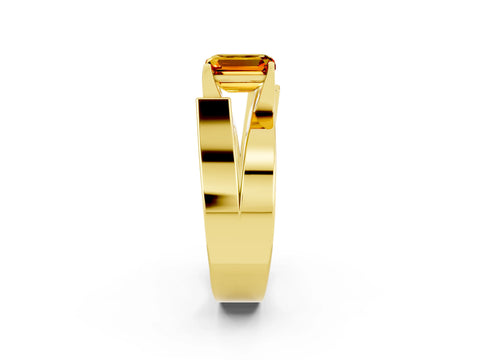 Yellow gold Modern Tension Set Emerald Cut Citrine Solitaire Wide Band Ring_2