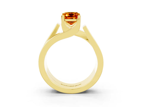 Yellow gold Modern Tension Set Emerald Cut Citrine Solitaire Wide Band Ring_3