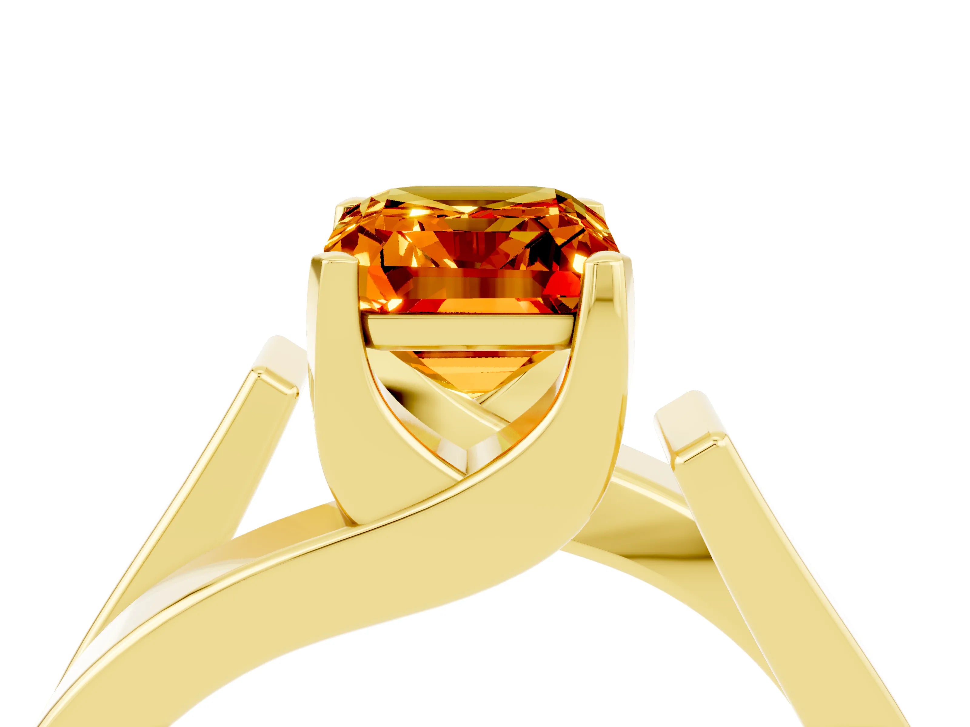 Yellow gold Modern Tension Set Emerald Cut Citrine Solitaire Wide Band Ring_4