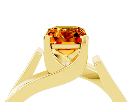 Yellow gold Modern Tension Set Emerald Cut Citrine Solitaire Wide Band Ring_4