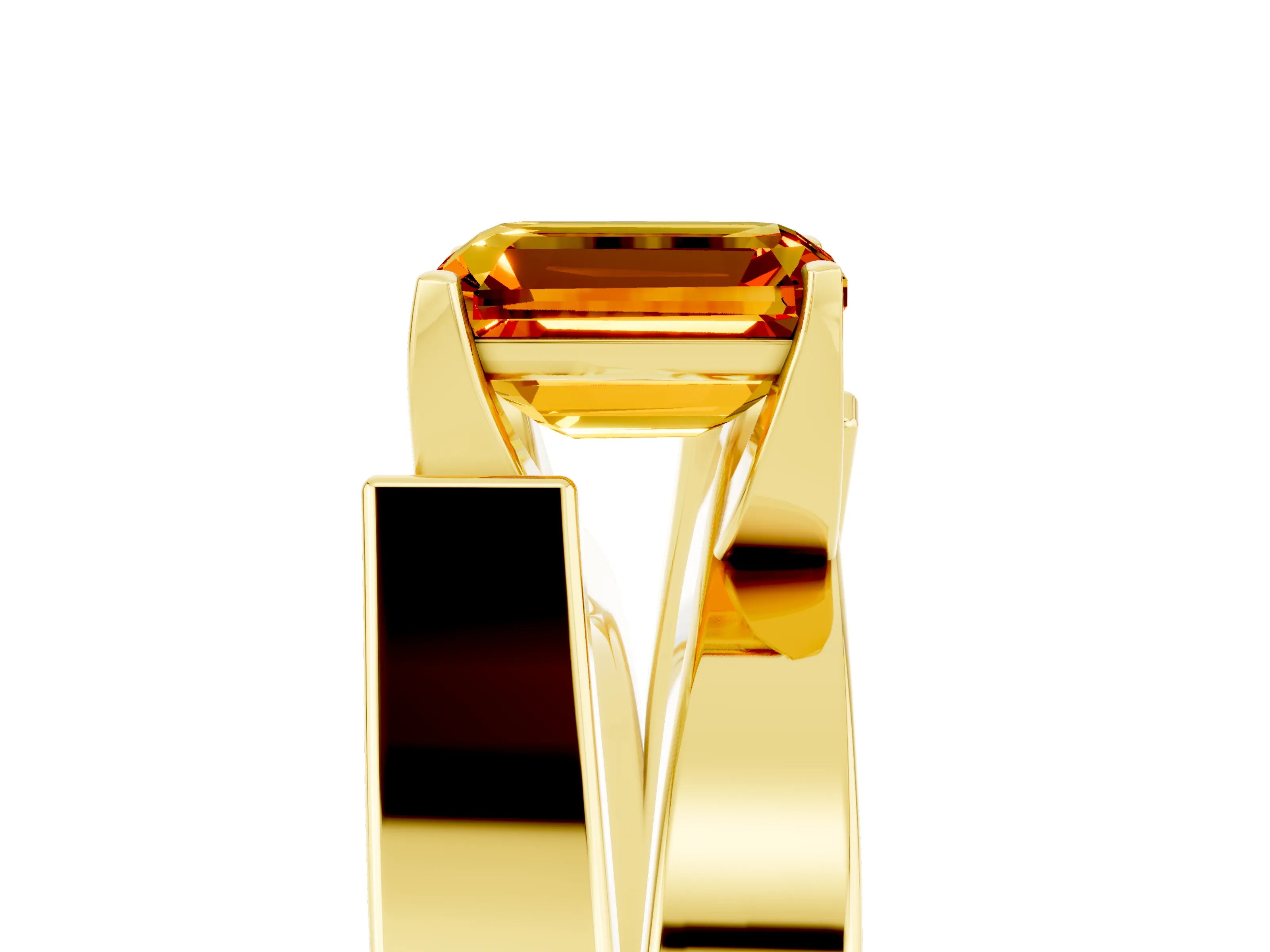 Yellow gold Modern Tension Set Emerald Cut Citrine Solitaire Wide Band Ring_5